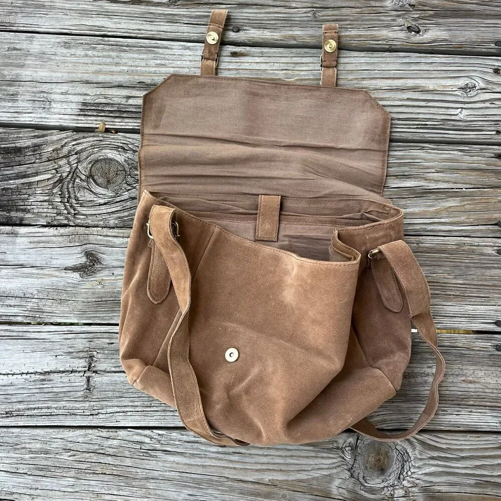 NWOT, Free People Suede Messenger Laptop Bag in Brown